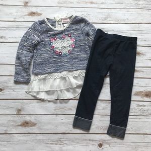 Little Lass Blue white long sleeve Top & Leggings
